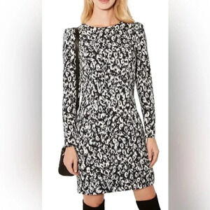 KAREN MILLEN Blurred Leopard Print Satin Long Sleeve Pencil Dress Size 8